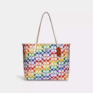 City Tote Bag In Rainbow Signature Canvas NWT C4181